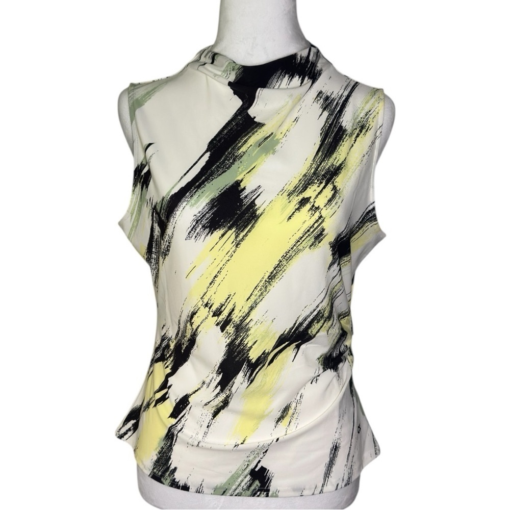 Calvin Klein Asymmetrical Black and Yellow Sleeveless Blouse M